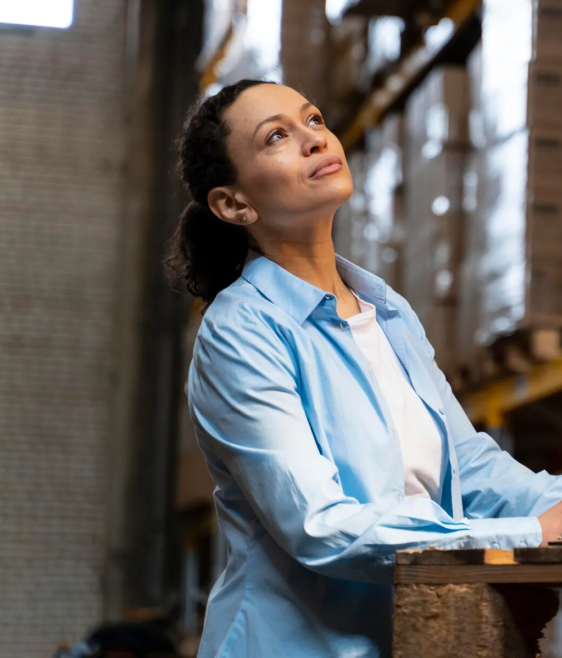Woman in a warehouse